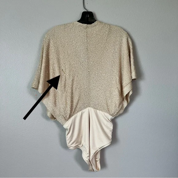 NWT IN THE MOOD FOR LOVE Champagne Cream Dolman Sequin Plunge Neckline Bodysuit - Picture 8 of 9